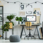 Grey Pouf On Glossy White Floor